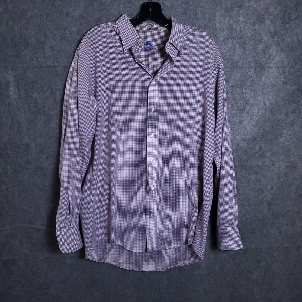 Burberry Blazer Mens Size 34 Nova Check Plaid Button Up Long Sleeve Shirt Purple